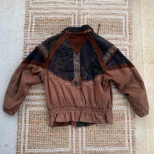 Vintage Winlit Leather Jacket Boho Patchwork Western Distressed Brown 90s